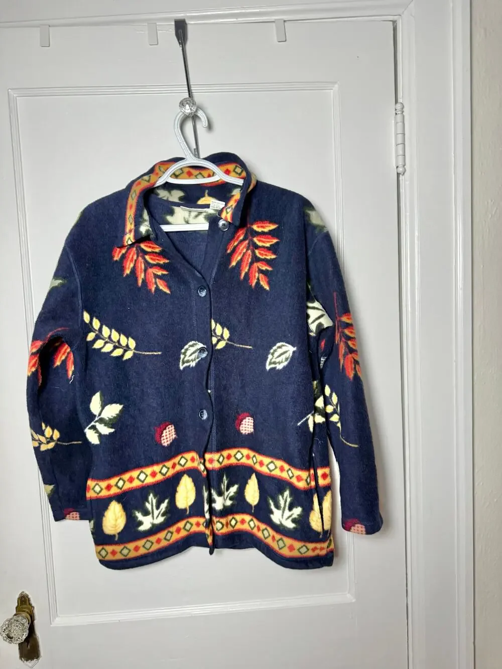 Vintage Fashion Bug Fleece Jacket Blue Scandi Cottagecore Cabincore Goblincore S